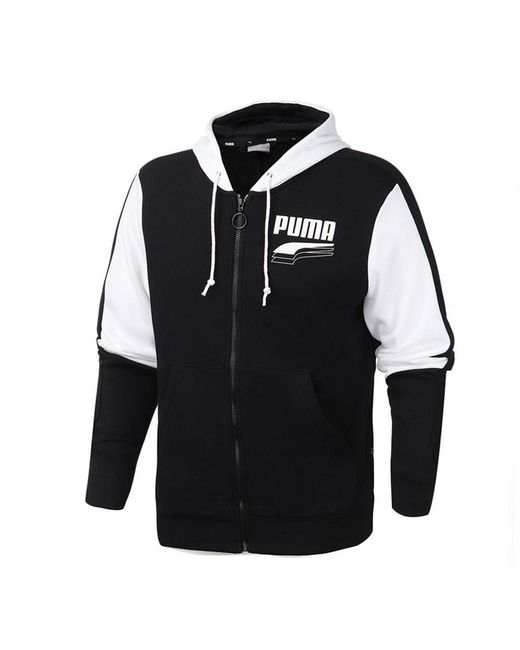 PUMA Long Sleeve Zip Up Black White Hooded Track Jacket 582733 01 Cotton for men
