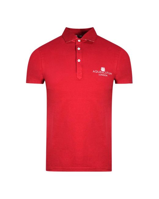 Aquascutum Red London Bold Logo Polo Shirt Cotton for men