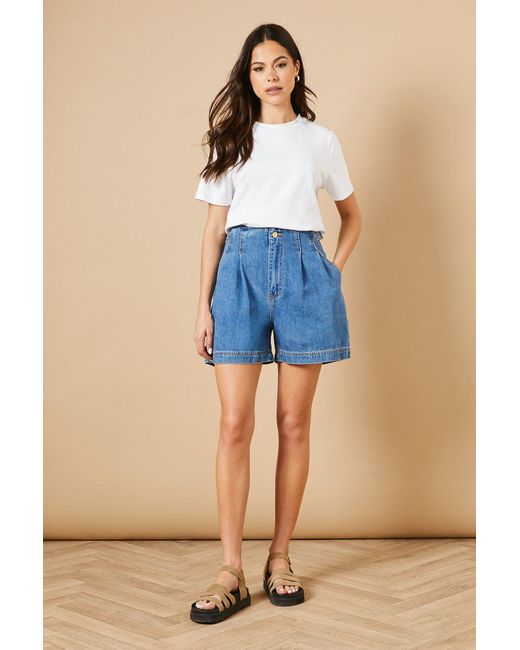 Oasis Blue Denim Short With Pleat Front