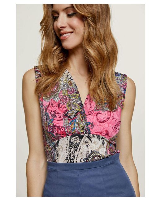 Conquista Purple Print V Neck Jersey Top