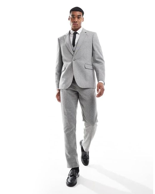 ASOS Gray Double Breasted Slim Suit Jacket With Wool for men