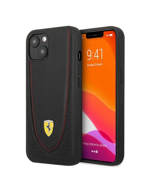 Ferrari Black Iphone 13 Genuine Leather Hard Phone Case