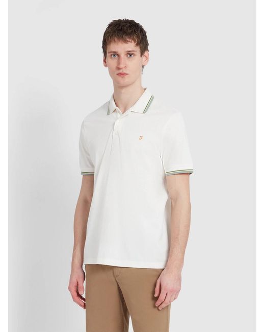 Farah White Alvin Tipped Collar Polo Shirt for men