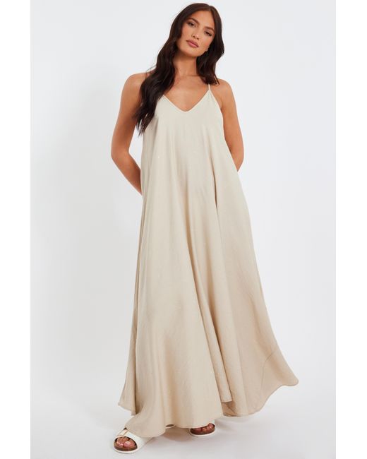 Quiz Natural Linen Diamante Maxi Dress Viscose