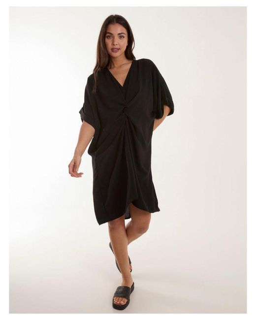 Blue Vanilla Twist Front Midi Tunic Dress in Black Lyst UK