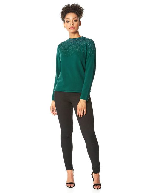 Roman Green Diamante Long Sleeve Jumper