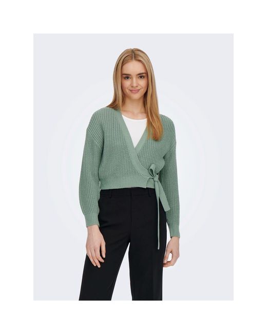 ONLY Green Cropped V-Neck Relaxed Fit Sweater