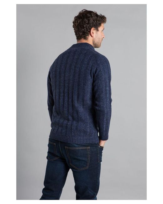 Kensington Eastside Blue Ribbed Zip-Up Funnel Neck Cardigan for men