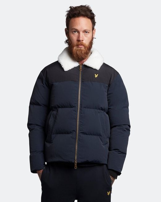 Lyle & Scott Blue Borg Collar Puffer Jacket for men