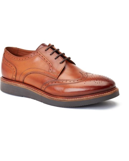 Base London Brown Joe Leather Burnt Brogues Shoes for men