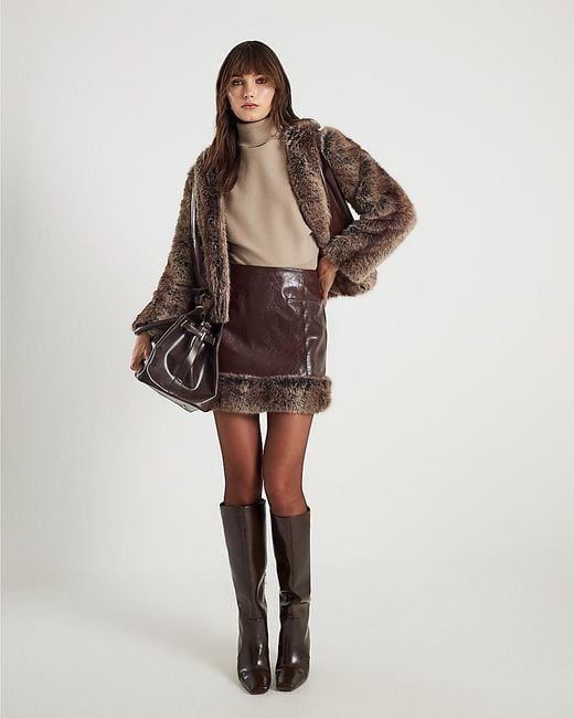 River Island Brown Mini Skirt Faux Fur Trim