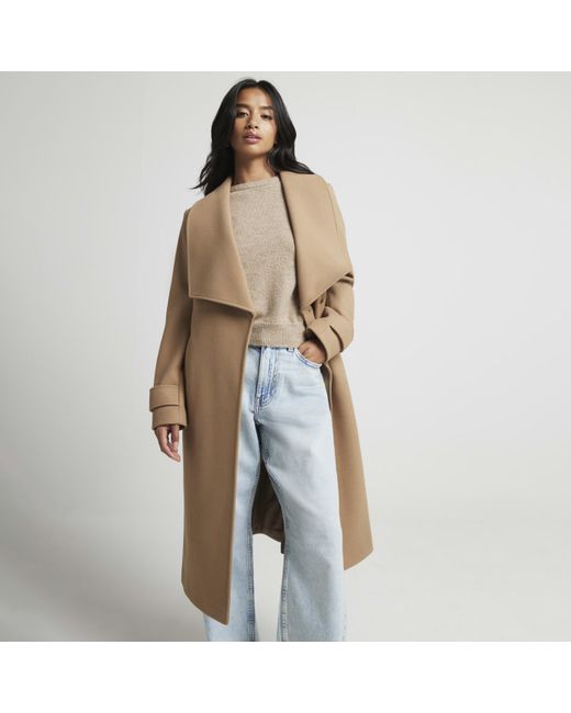 River Island Natural Wrap Coat Petite Belted Material_Polyester
