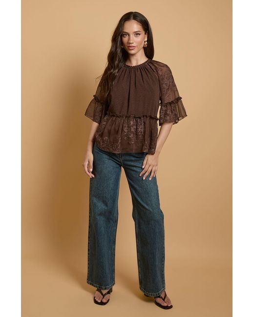 Oasis Brown Chiffon Peplum Blouse