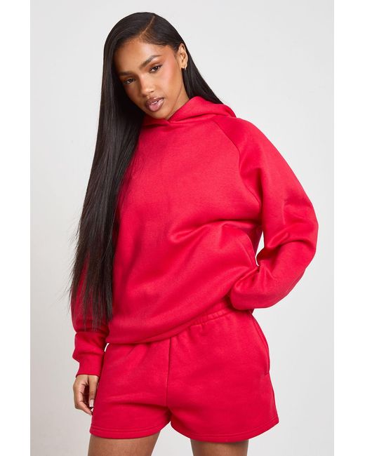 Boohoo Red High Waist Sweatshort With Internal Drawcord
