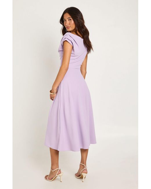 Boohoo Pink Jersey Crepe Drape Shoulder Midi Skater Dress