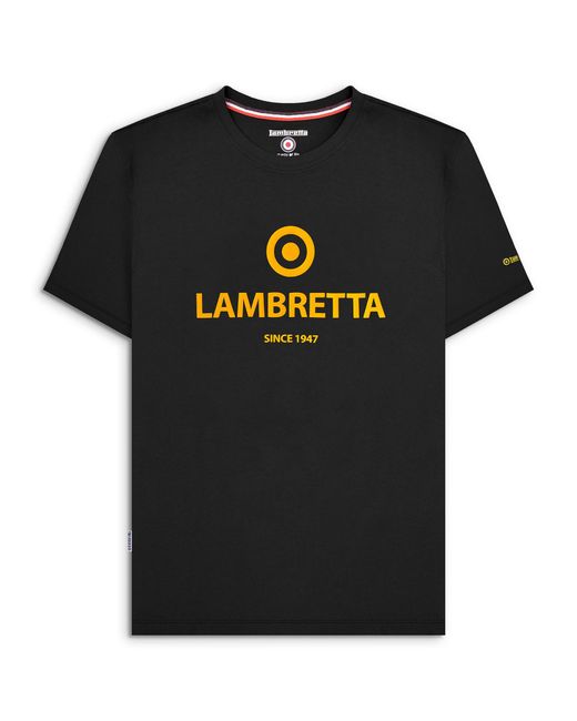 Lambretta Black T-Shirt Tee Crew Neck Racing Stripe Textile