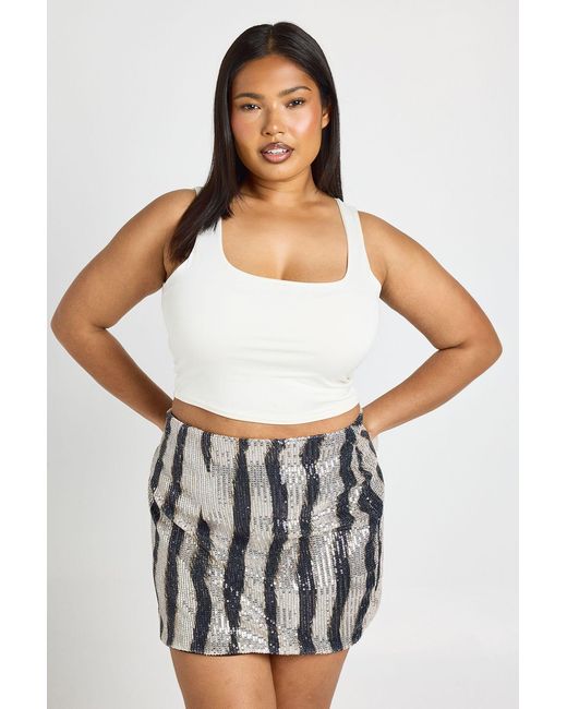 Boohoo White Plus Zebra Sequin Mini Skirt