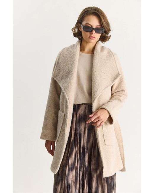 Bianco Lucci Natural Textured Midi Coat