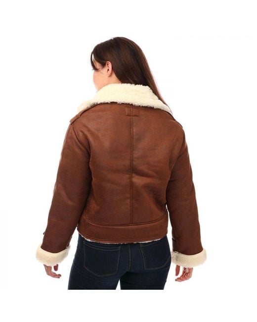 ONLY Brown Womenss Ylva Faux Suede Aviator Jacket