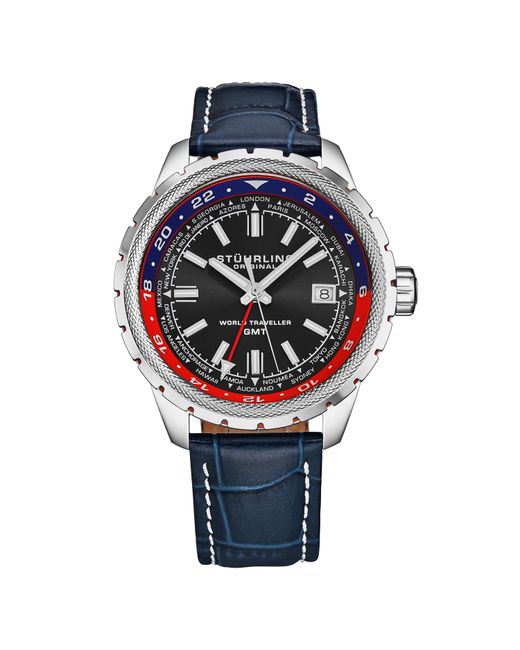 Stuhrling Blue Global Voyager 1014 Gmt World Timer Watch for men