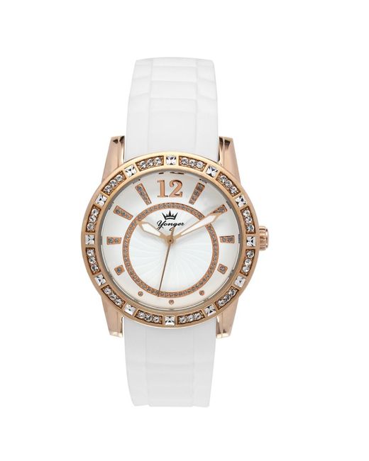 Yonger & Bresson White And Bresson Leather Watch With Rose Bezel Rubber