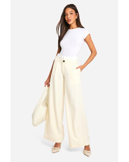 Boohoo Natural Tailored Contrast Waistband Straight Leg Trouser