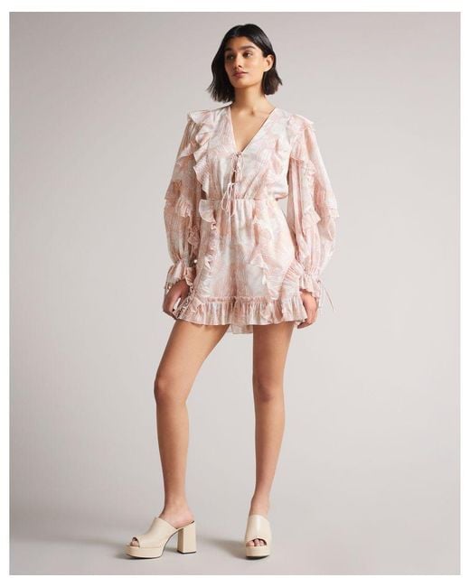 Ted Baker Pink Irvete Soft Ruffle Playsuit