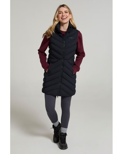 Mountain Warehouse Blue 'Anmore' Padded Long Gilet With Side Pockets Water Resistant Jacket