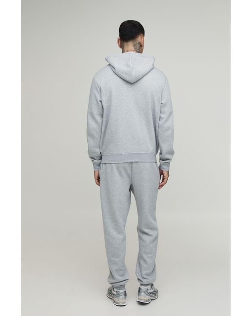 BoohooMAN Gray Tall Regular Zip Through Hooded And Straight Leg Cuffed Jogger for men