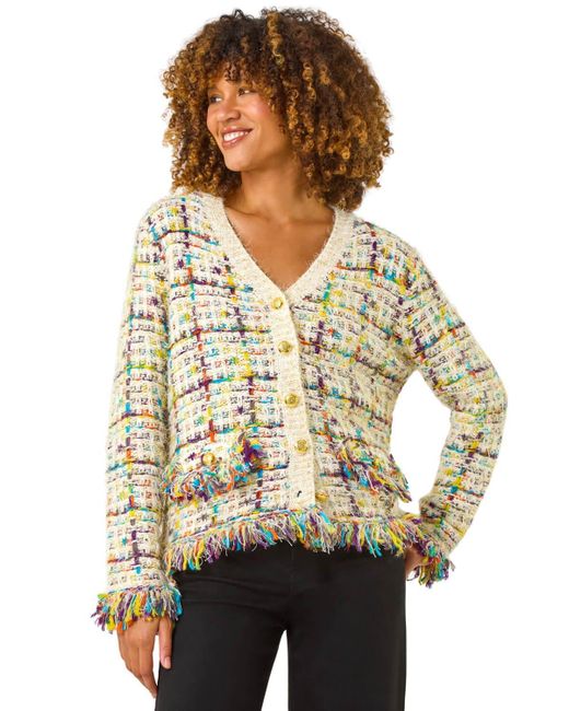 Roman White Textured Fringe Knit Cardigan