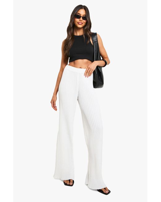 Boohoo White Pleated Wide Leg Tailored Pants