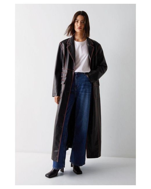Warehouse Black Premium Distressed Faux Leather Duster