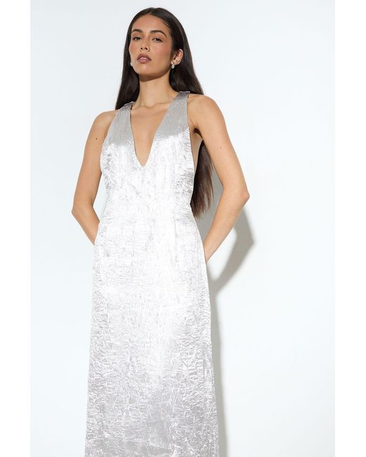 MissPap White Crinkle Satin Maxi Dress