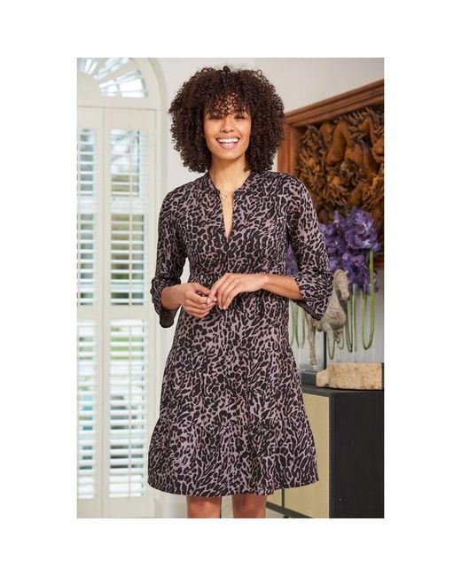 Sosandar Gray Charcoal Animal Print Fluted Sleeve Shift Dress