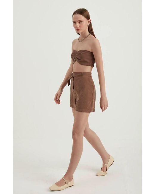 Hiccup Natural High Waist Casual Shorts With A Belt Detail