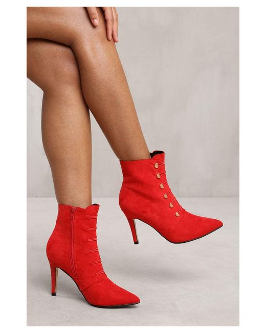 Where's That From Red Wheres 'Leane' Pointed Toe Mid Heel Ankle Boots With Buttons