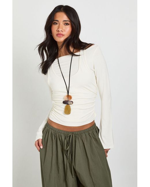 Boohoo Natural Soft Double Layer Long Sleeve Top