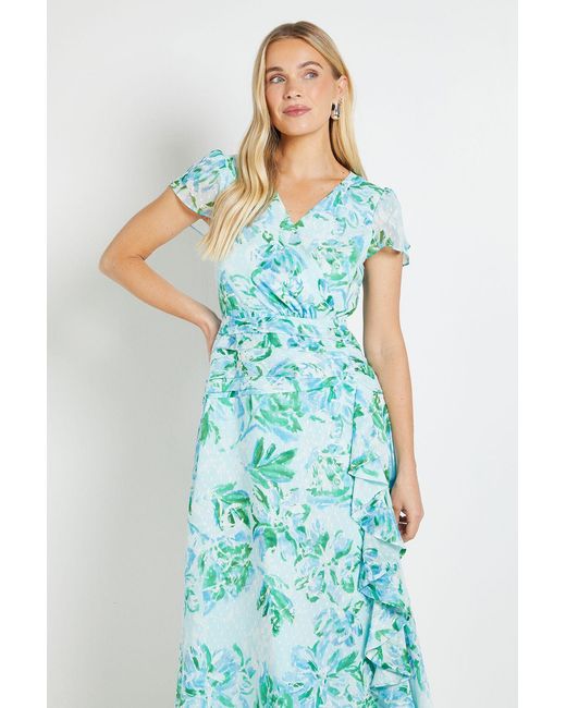 Wallis Blue Petite Floral Dobby Ruffle Midi Dress
