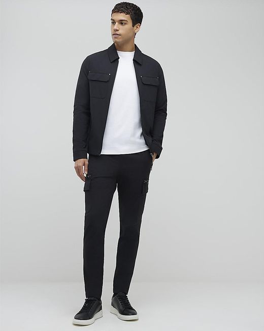 River Island Black Shacket Muscle Fit Collared Nylon for men