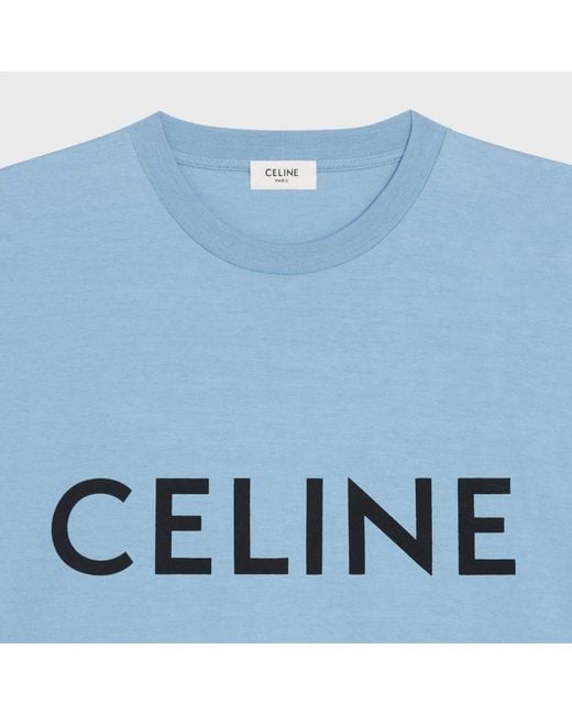 Céline Celine Los Katoenen T-shirt Met Logoprint Lichtblauw in het Blue voor heren