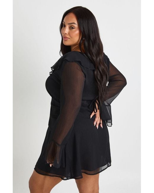 Boohoo Black Plus Chiffon Ruched Waist Skater Dress