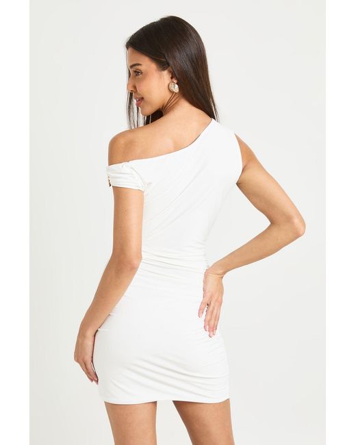 Boohoo White Slinky Trim Detail Asymmetric Mini Dress