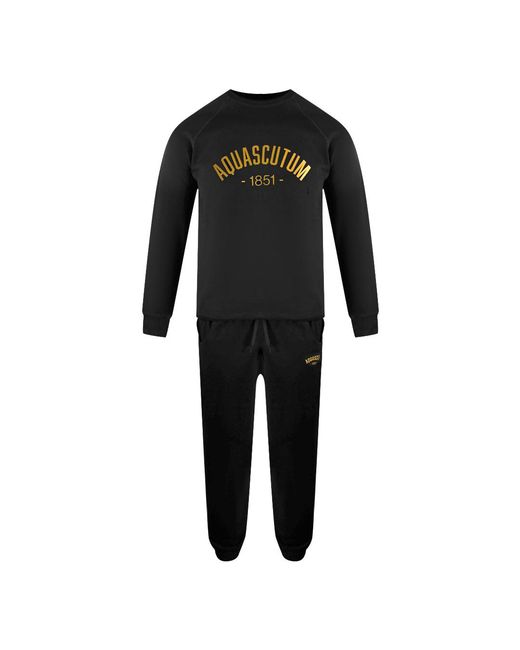 Aquascutum Black Old School Crewneck Track Pants Set Cotton for men