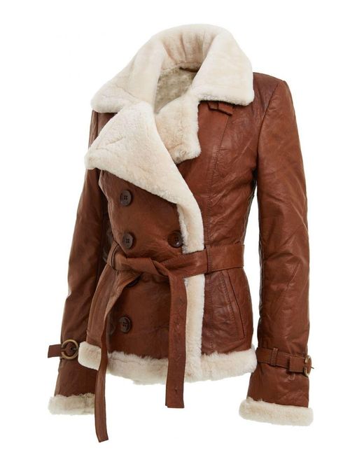 Infinity Leather Brown Double Breasted Sheepskin Aviator Jacket-Leshan