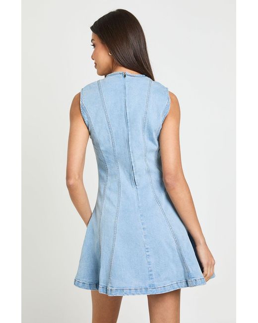 Boohoo Blue Sleeveless Seam Detail Denim Mini Dress