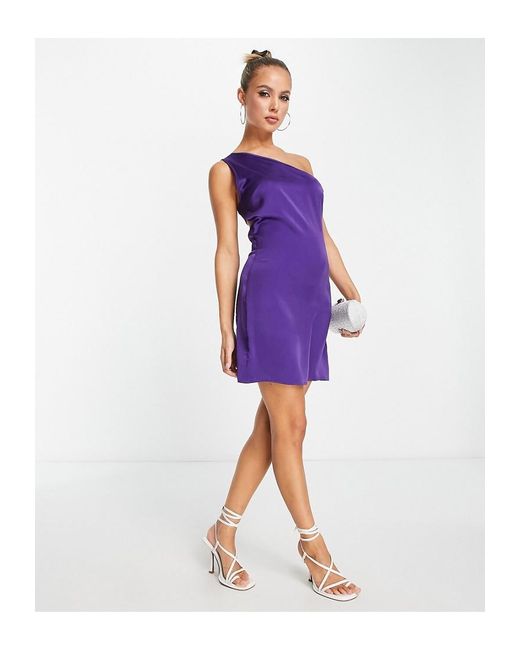 Lola May Purple Satin One Shoulder Twist Strap Back Mini Dress