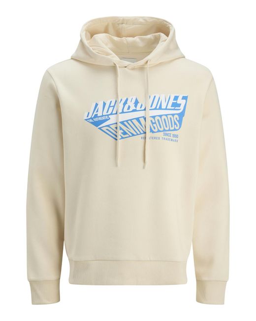 Jack & Jones White Printed Hoodie Logo Sweatshirt Pullover for men
