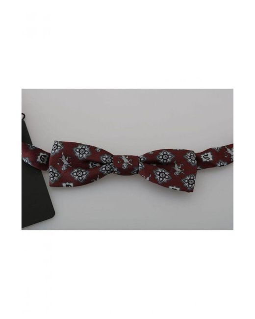Dolce & Gabbana Black Bordeaux Lion Silk Adjustable Neck Bow Tie for men