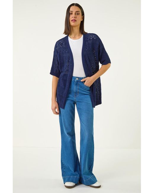 Roman Blue Stitch Detail Knit Cardigan