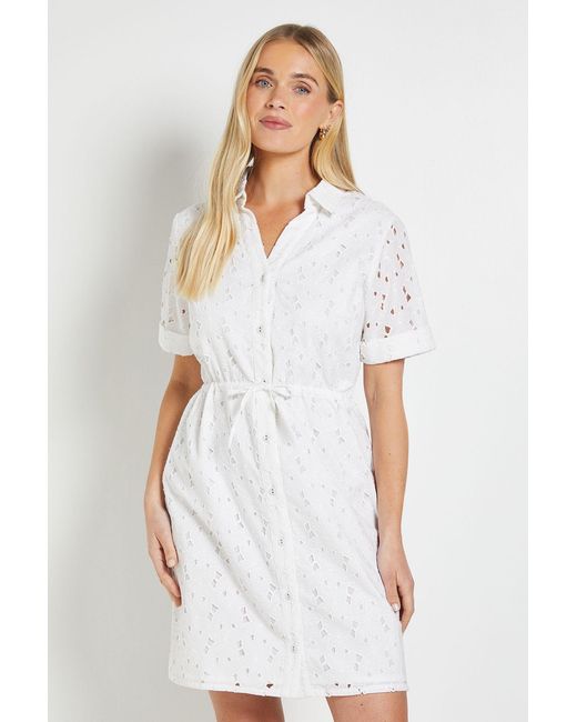 Wallis White Petite Broderie Drawstring Shift Dress